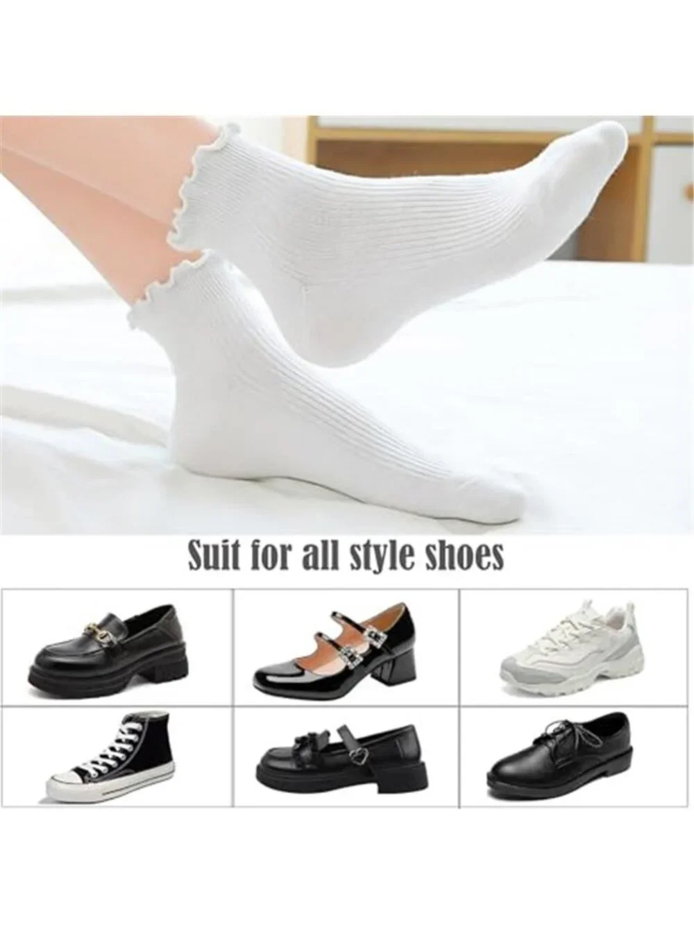 Womens Ruffle Socks, Cute Ankle Lettuce Edge Frilly Crew Casual Cotton
